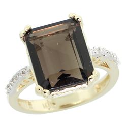 Natural 5.48 ctw Smoky-topaz & Diamond Engagement Ring 14K Yellow Gold - REF-51M4H