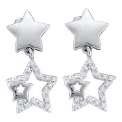 0.10 CTW Diamond Star Dangle Earrings 10KT White Gold - REF-14H9M