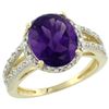 Image 1 : Natural 3.47 ctw Amethyst & Diamond Engagement Ring 14K Yellow Gold - REF-46K3R