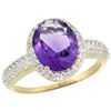 Natural 2.56 ctw Amethyst & Diamond Engagement Ring 14K Yellow Gold - REF-42R2Z