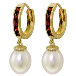 Genuine 9.3 ctw Garnet & Pearl Earrings Jewelry 14KT Yellow Gold - REF-44X4M