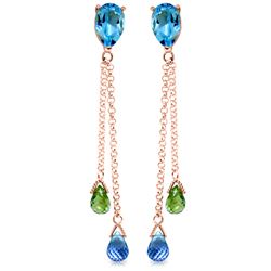 Genuine 7.5 ctw Blue Topaz & Peridot Earrings Jewelry 14KT Rose Gold - REF-39K3V