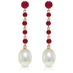 Genuine 10 ctw Ruby & Pearl Earrings Jewelry 14KT Rose Gold - REF-37Y8F