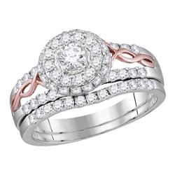 1 CTW Diamond Halo Rose-tone Bridal Engagement Ring 14KT White Gold - REF-97X4Y