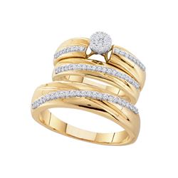 0.40 CTW His & Hers Diamond Cluster Matching Bridal Ring 10KT Yellow Gold - REF-71K9W