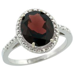 Natural 2.42 ctw Garnet & Diamond Engagement Ring 14K White Gold - REF-37G6M