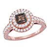 1 CTW Princess Cognac-brown Diamond Bridal Ring 14KT Rose Gold - REF-116H9M