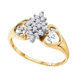 0.15 CTW Prong-set Diamond Cluster Heart Mom Ring 10KT Yellow Gold - REF-11X2Y