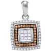 0.33 CTW Cognac-brown Color Diamond Square Pendant 10KT White Gold - REF-26H9M