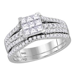 1.04 CTW Princess Diamond Cluster Bridal Engagement Ring 14KT White Gold - REF-82Y4X