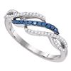 0.25 CTW Blue Color Diamond Woven Ring 10KT White Gold - REF-18H2M