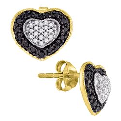 0.50 CTW Black Color Diamond Heart Stud Earrings 10KT Yellow Gold - REF-26Y9X