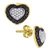 0.50 CTW Black Color Diamond Heart Stud Earrings 10KT Yellow Gold - REF-26Y9X