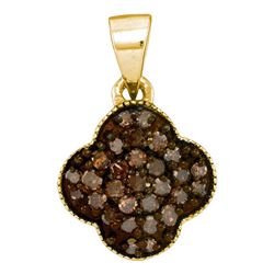 0.25 CTW Cognac-brown Color Diamond Cluster Pendant 10KT Yellow Gold - REF-8Y9X