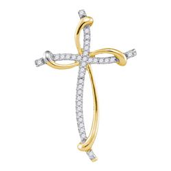 0.10 CTW Diamond Curved Open Cross Pendant 10KT Yellow Gold - REF-8F9N