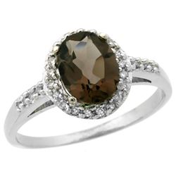 Natural 1.3 ctw Smoky-topaz & Diamond Engagement Ring 10K White Gold - REF-25F9N