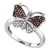 Image 1 : 0.20 CTW Cognac-brown Color Diamond Cluster Butterfly Bug Ring 10KT White Gold - REF-19F4N