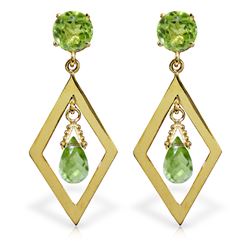 Genuine 2.4 ctw Peridot Earrings Jewelry 14KT Yellow Gold - REF-39P3H