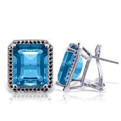 Genuine 15.6 ctw Blue Topaz & Black Diamond Earrings Jewelry 14KT White Gold - REF-131Y3F