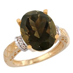 Natural 5.53 ctw Smoky-topaz & Diamond Engagement Ring 14K Yellow Gold - REF-60Y3X