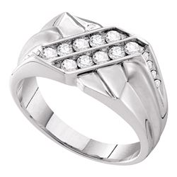 0.65 CTW Mens Diamond Double Row Rectangle Ring 14KT White Gold - REF-97H4M