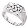 Image 1 : 0.65 CTW Mens Diamond Double Row Rectangle Ring 14KT White Gold - REF-97H4M