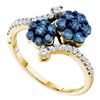 Image 1 : 0.80 CTW Blue Color Diamond Double Flower Cluster Ring 10KT Yellow Gold - REF-37W5K