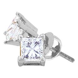 0.88 CTW Princess Diamond Solitaire Stud Earrings 14KT White Gold - REF-165F2N