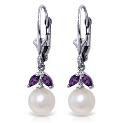 Genuine 4.4 ctw Pearl & Amethyst Earrings Jewelry 14KT White Gold - REF-25N3R