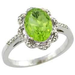 Natural 2.24 ctw Peridot & Diamond Engagement Ring 14K White Gold - REF-39A4V