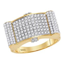 1.5 CTW Mens Diamond Rectangle Domed Cluster Ring 10KT Yellow Gold - REF-134H9M