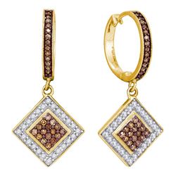 0.50 CTW Cognac-brown Color Diamond Diagonal Earrings 10KT Yellow Gold - REF-30N2F