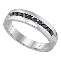 0.53 CTW Mens Black Color Diamond Wedding Ring 10KT White Gold - REF-44N9F