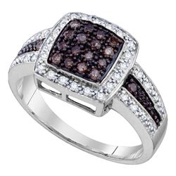 0.50 CTW Cognac-brown Color Diamond Square Cluster Ring 10KT White Gold - REF-30X2Y