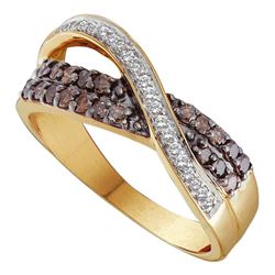 0.49 CTW Cognac-brown Color Diamond Crossover Ring 14KT Yellow Gold - REF-49M5H