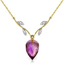 Genuine 9.52 ctw Amethyst & Diamond Necklace Jewelry 14KT Yellow Gold - REF-36Z3N