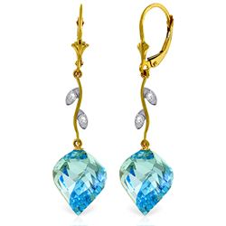 Genuine 27.82 ctw Blue Topaz & Diamond Earrings Jewelry 14KT Yellow Gold - REF-92P2H