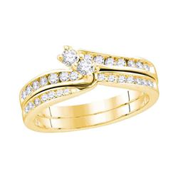 0.50 CTW Diamond 2-Stone Hearts Together Bridal Ring 14KT Yellow Gold - REF-71F3N