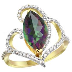 Natural 3.33 ctw Mystic-topaz & Diamond Engagement Ring 14K Yellow Gold - REF-77V5F