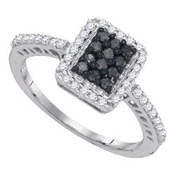 0.45 CTW Black Color Diamond Cluster Ring 10KT White Gold - REF-24M2H