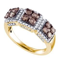 1.35 CTW Cognac-brown Color Diamond Cluster Ring 10KT Yellow Gold - REF-82X4Y