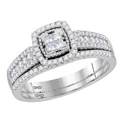 0.51 CTW Princess Diamond Halo Bridal Engagement Ring 14KT White Gold - REF-52N4F