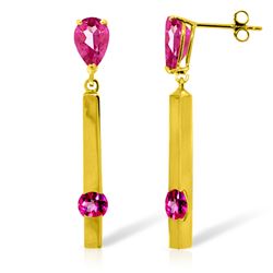 Genuine 4.25 ctw Pink Topaz Earrings Jewelry 14KT Yellow Gold - REF-56K3V