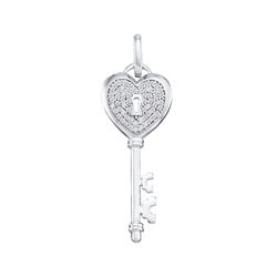 0.18 CTW Diamond Heart Handle Key Pendant 10KT White Gold - REF-22X4Y