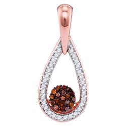 0.15 CTW Red Color Diamond Teardrop Cluster Pendant 10KT Rose Gold - REF-14W9K