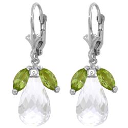 Genuine 14.4 ctw White Topaz & Peridot Earrings Jewelry 14KT White Gold - REF-46K7V