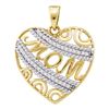 0.10 CTW Diamond Mom Mother Filigree Heart Pendant 10KT Yellow Gold - REF-14F9N