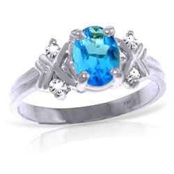 Genuine 0.97 ctw Blue Topaz & Diamond Ring Jewelry 14KT White Gold - REF-59Z2N