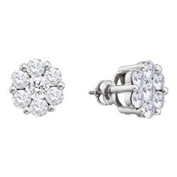 1.5 CTW Diamond Large Flower Cluster Stud Earrings 14KT White Gold - REF-165H2M