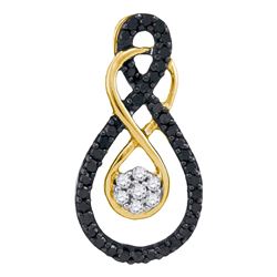 0.26 CTW Black Color Diamond Double Infinity Cluster Pendant 10KT Yellow Gold - REF-14M9H